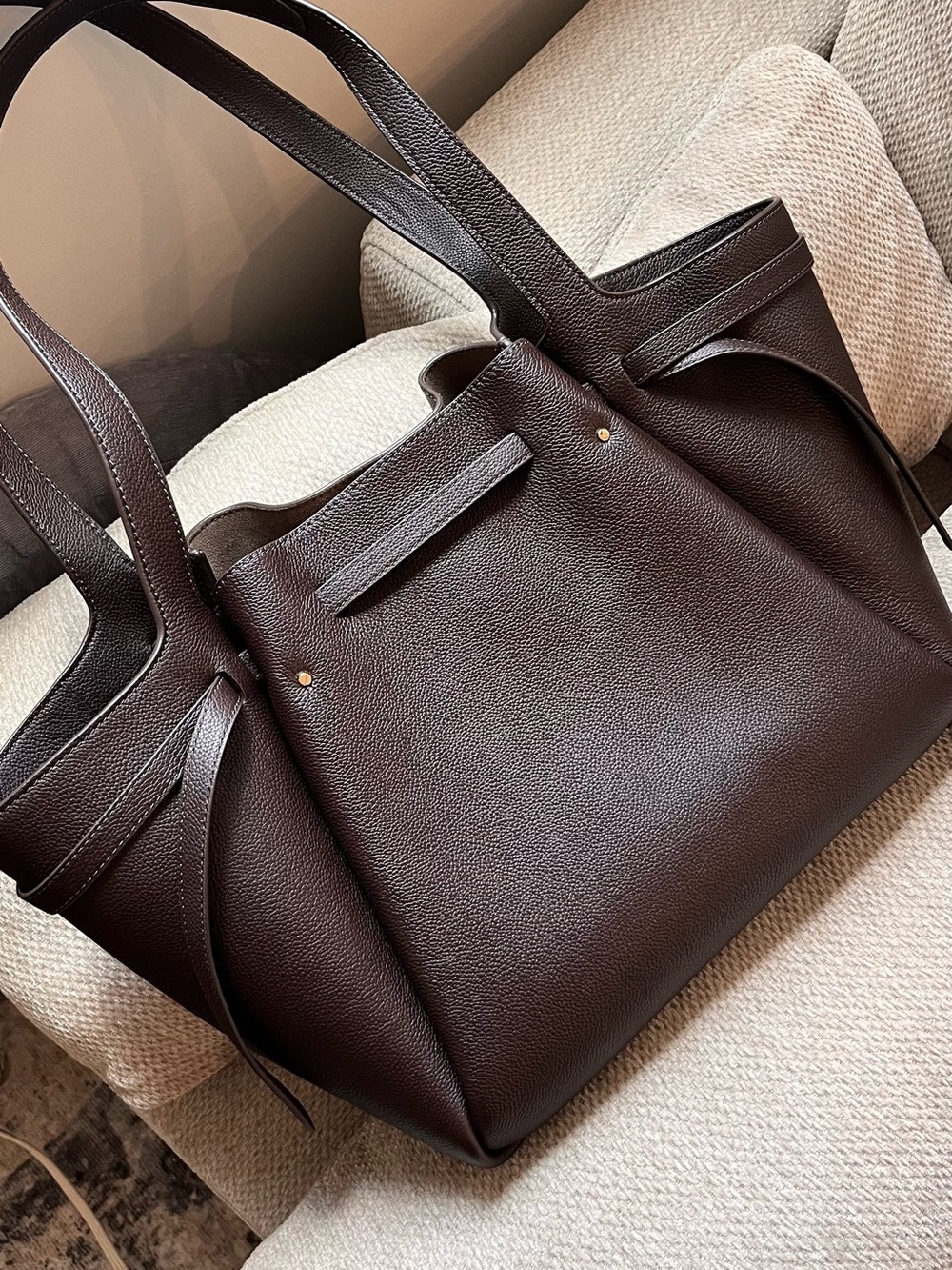 Tory Burch Dark Brown Pebbled Leather Romy Tote with Gold Accent - Picture 6 of 7